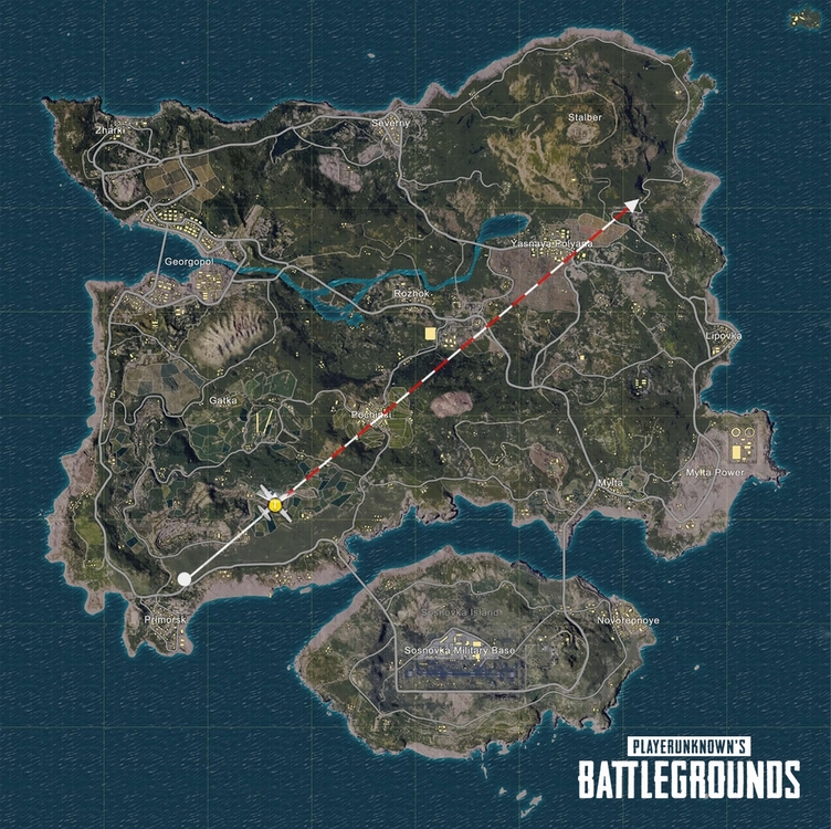 La carte de pubg avec le nouveau système de trajectoire de l'avion