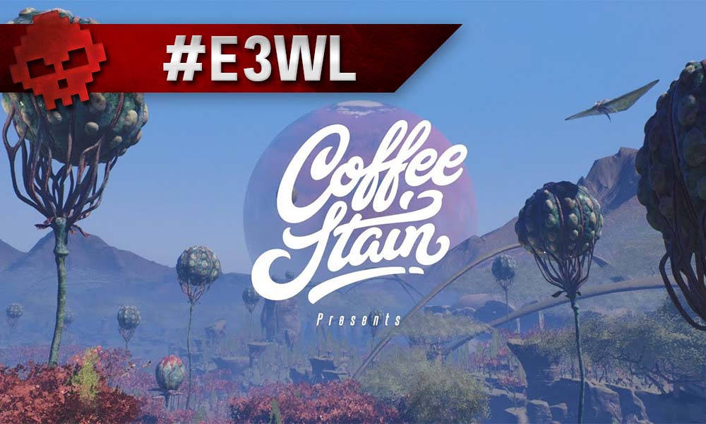 Le logo de coffeestain sur un fond de Satisfactory