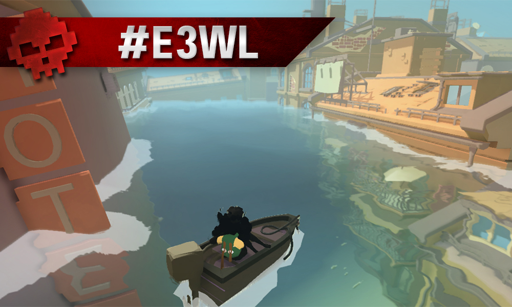 kay sur sa barque au milieu d'une ville innondée