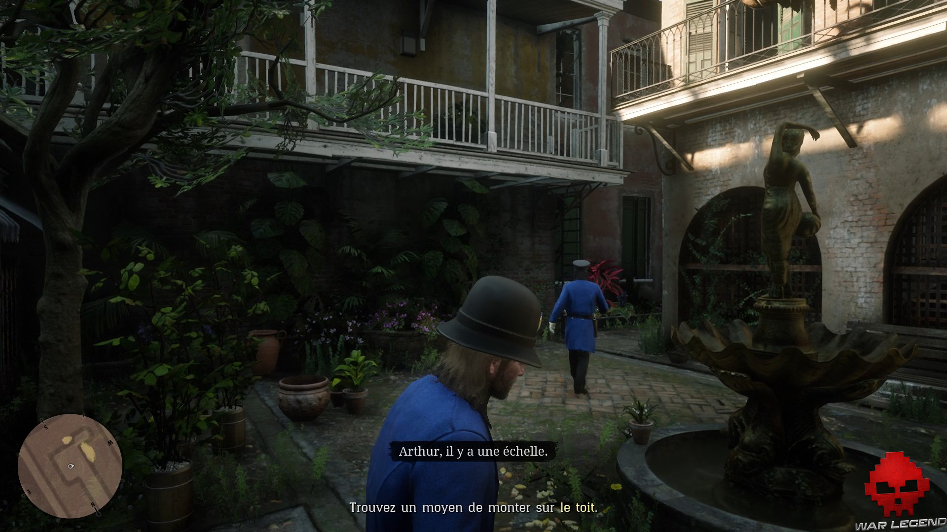 soluce red dead redemption 2 adieu fidèle ami arthur et dutch déguisés en policier dans une cour intérieure