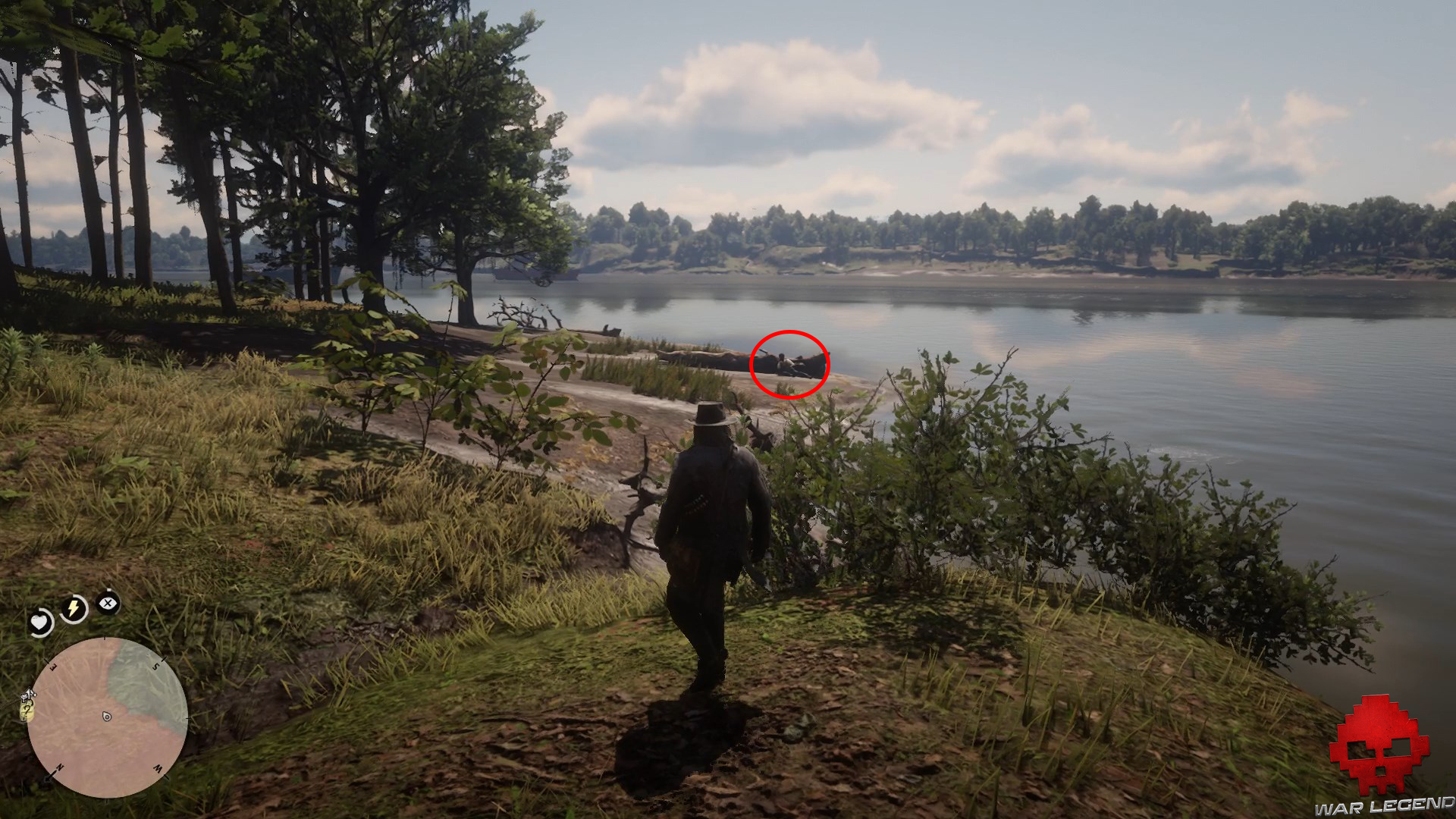 soluce red dead redemption 2 l'usure et autres péchés homme allongé contre un tronc d'arbre au bord de l'eau