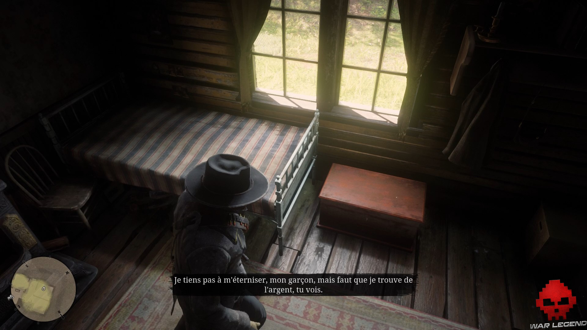 soluce red dead redemption 2 l'usure et autres péchés coffre à côté d'un lit, sous une fenêtre