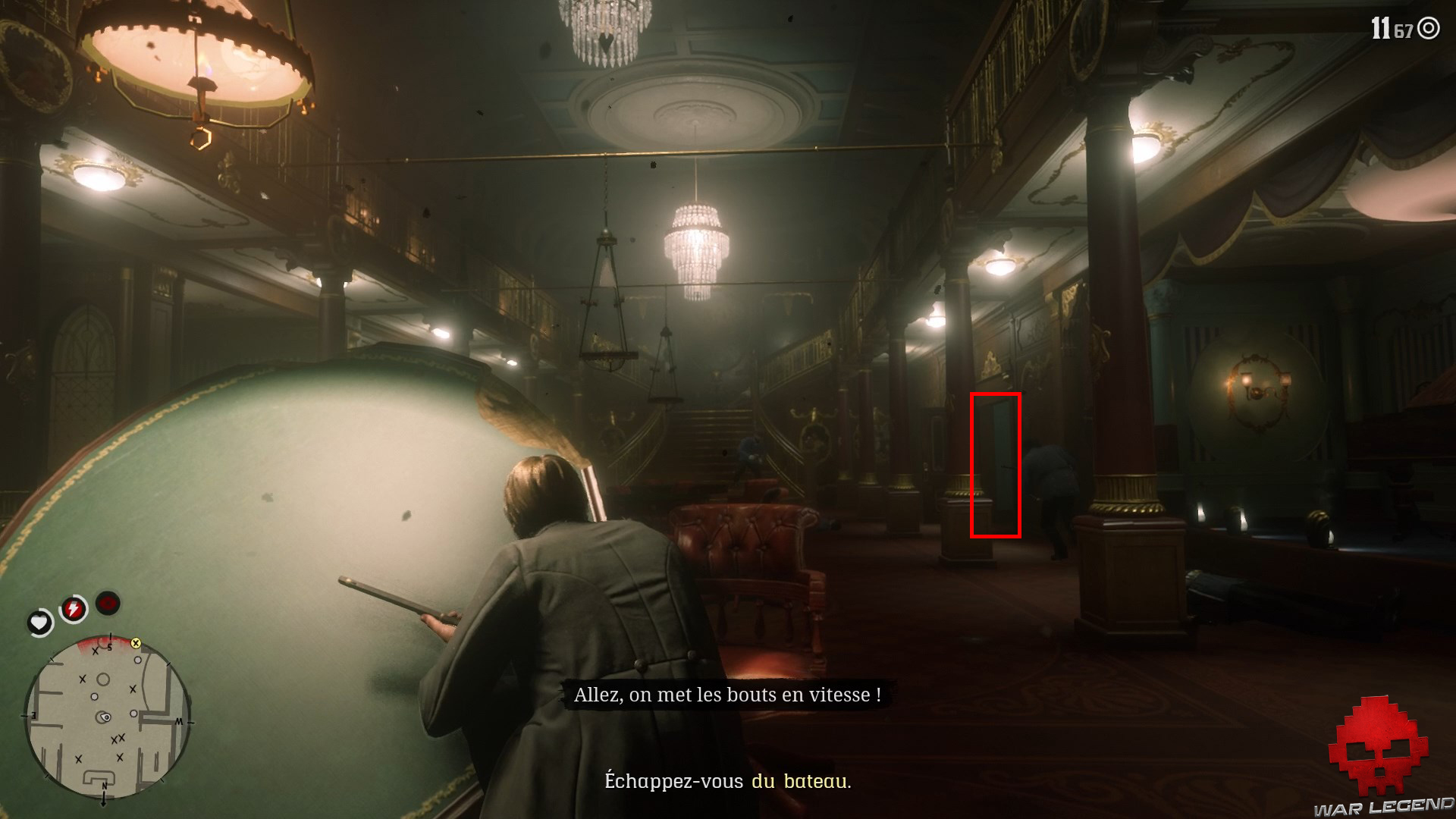 soluce red dead redemption 2 une longue nuit de déabuche arthur caché derrière une table renversée