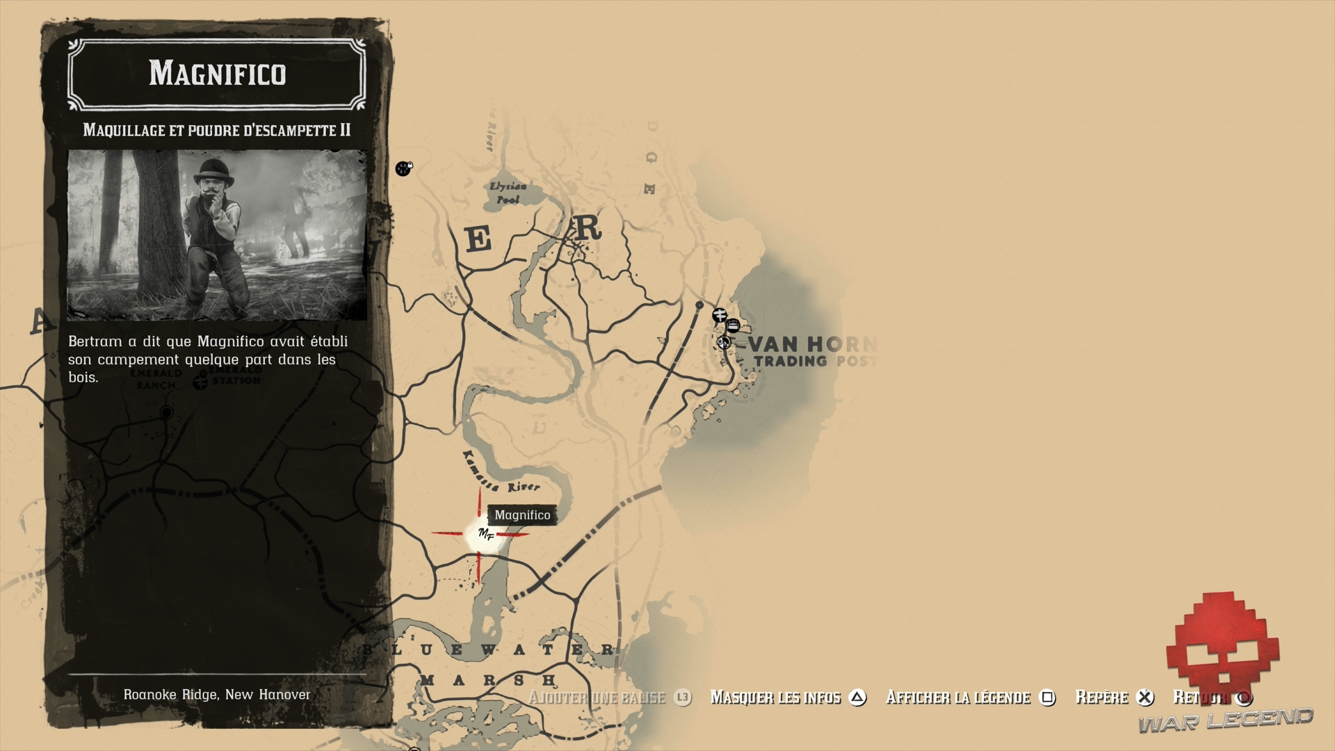Soluce Red Dead Redemption 2 Maquillage et poudre d'escampette 2 emplacement sur la carte