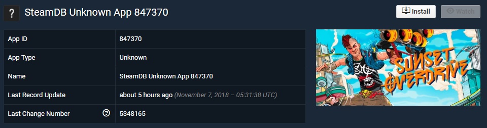 Screeshot SteamDB Sunset Overdrive