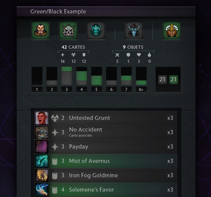 Extrait d'un exemple de deck d'Artifact