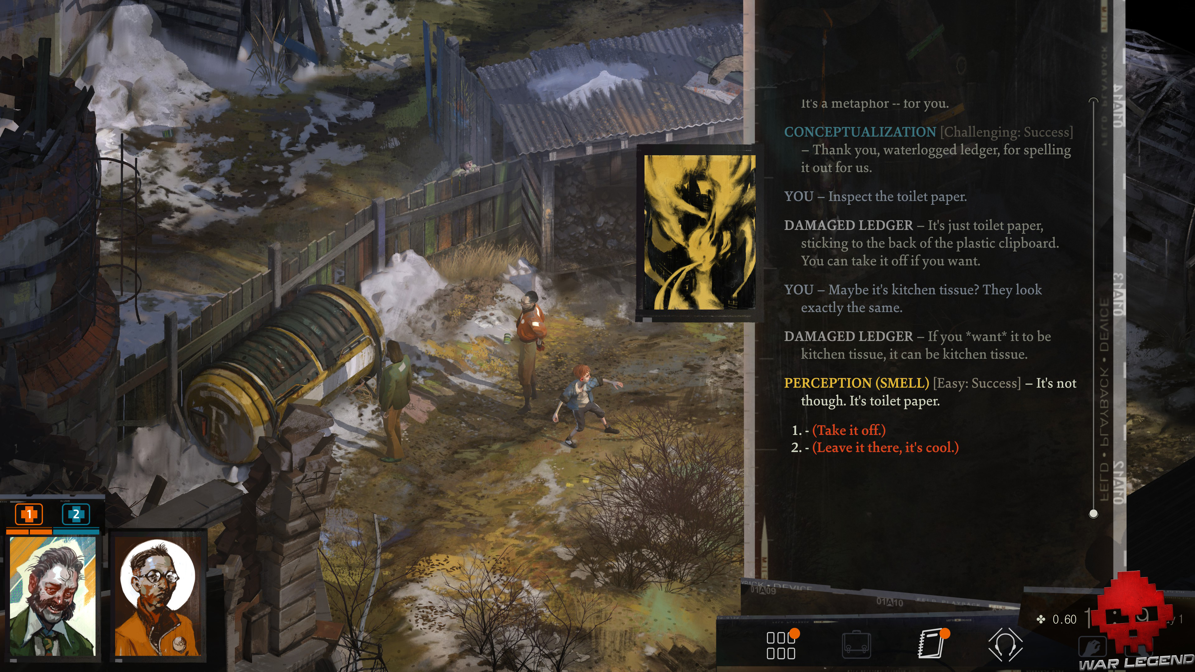 test Disco Elysium - conversation calepin endommagé