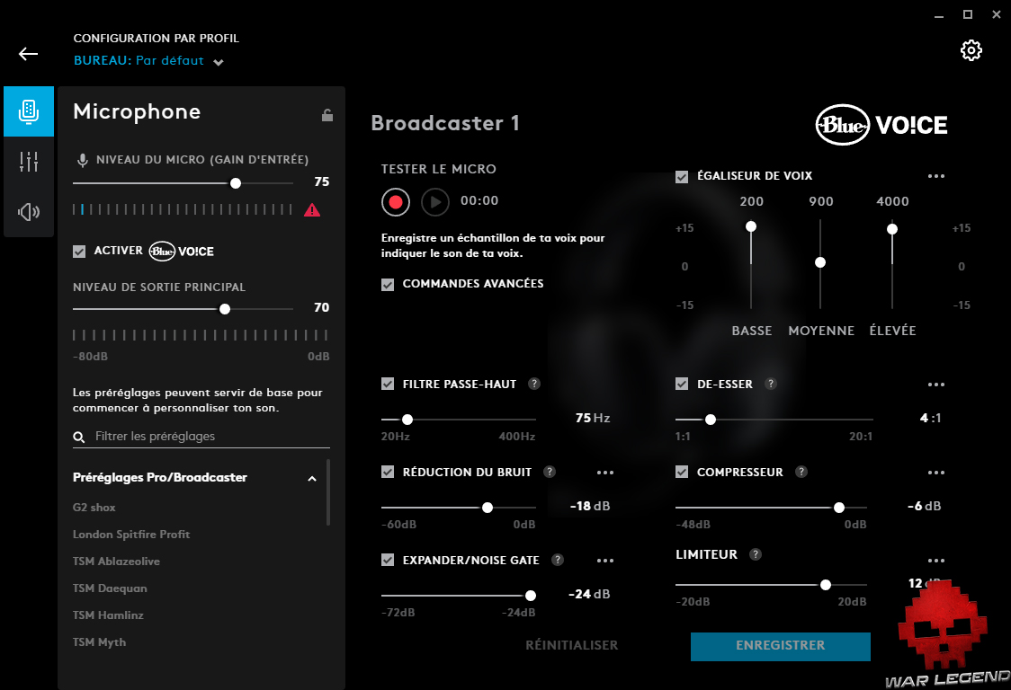 test logitech g pro x g hub écran microphone