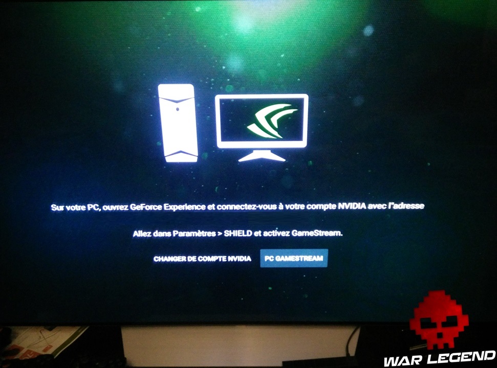Écran de connexion entre le Nvidia Shield et l'ordinateur