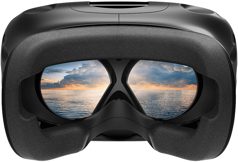 vue à l'intérieur du casque HTC Vive, paysage de mer et coucher de soleil