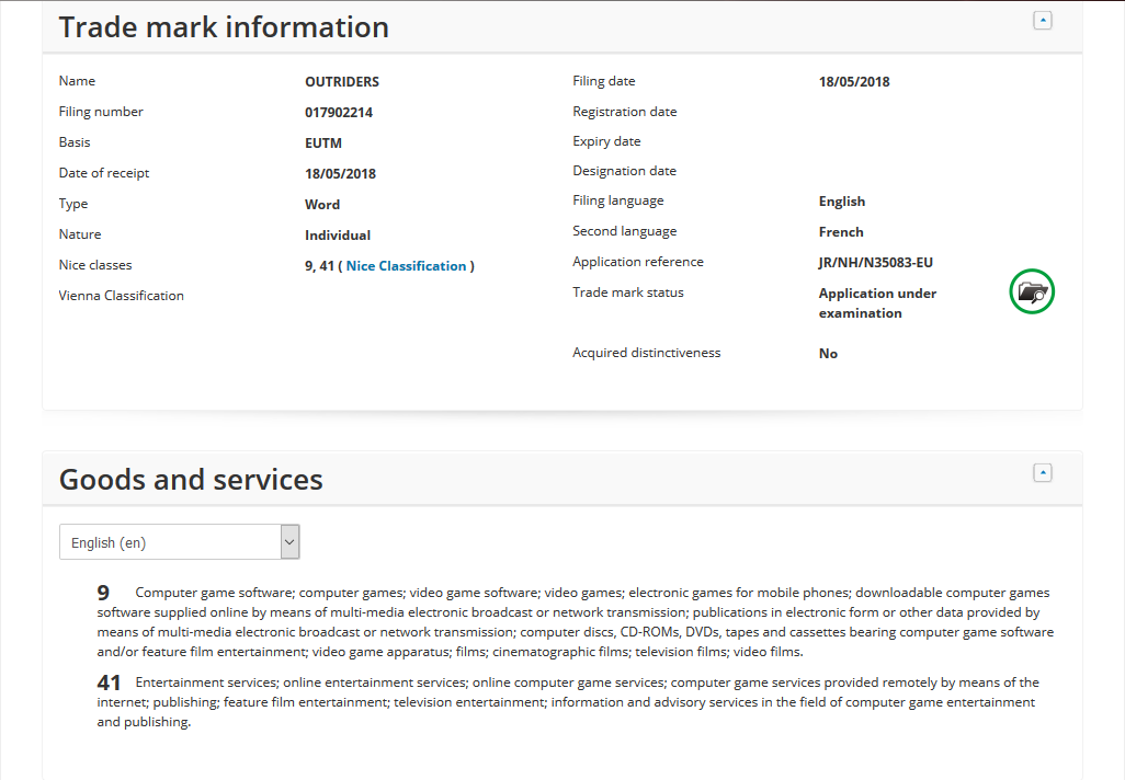 Informations sur la marque déposée